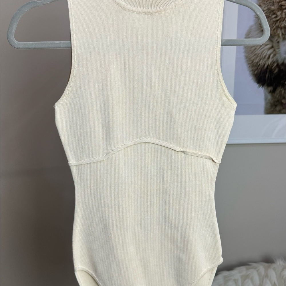 Zara Cream corset turtleneck Sleeveless One Piece bodysuit size small